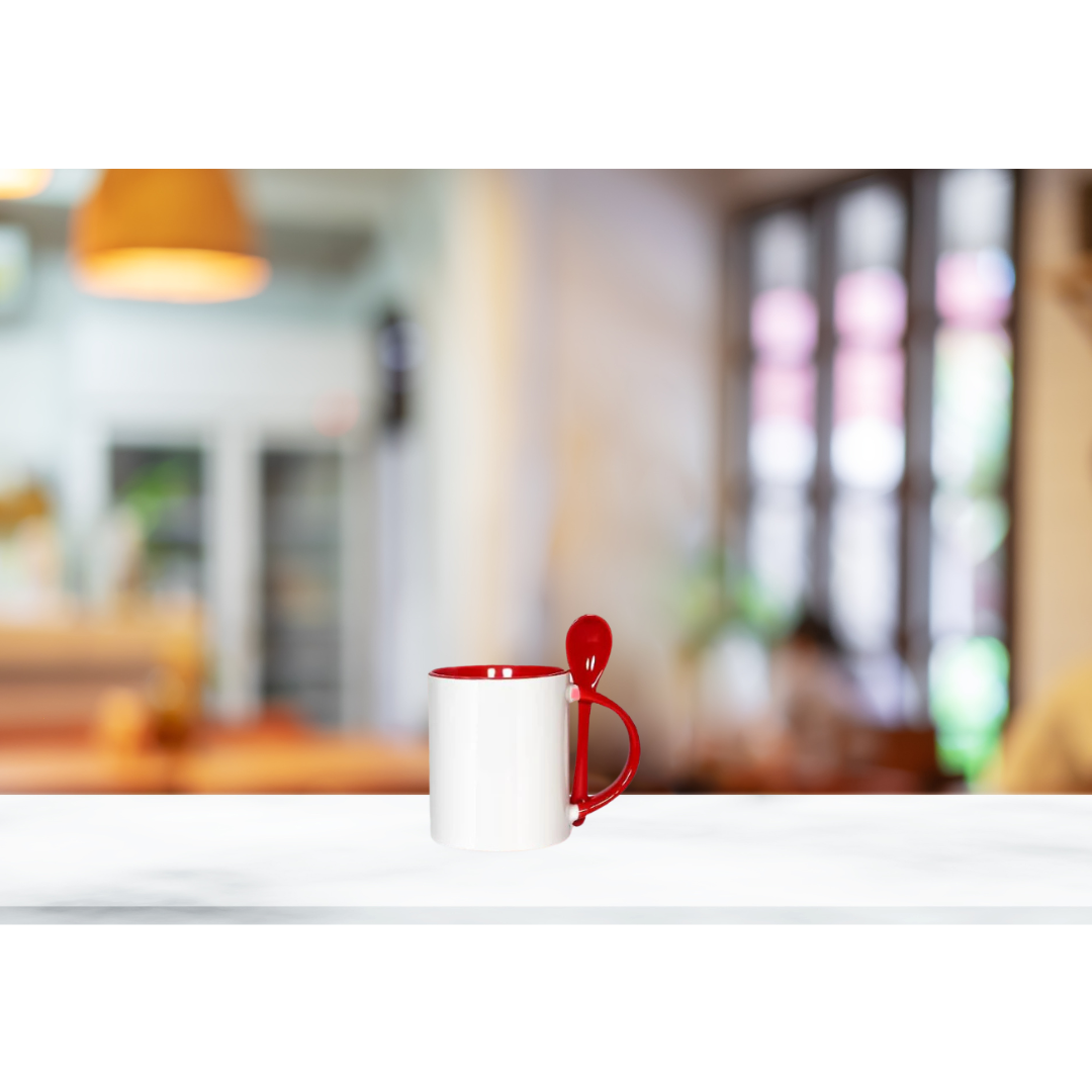 11 oz Customizable Ceramic Mugs w/ Stiring Spoon