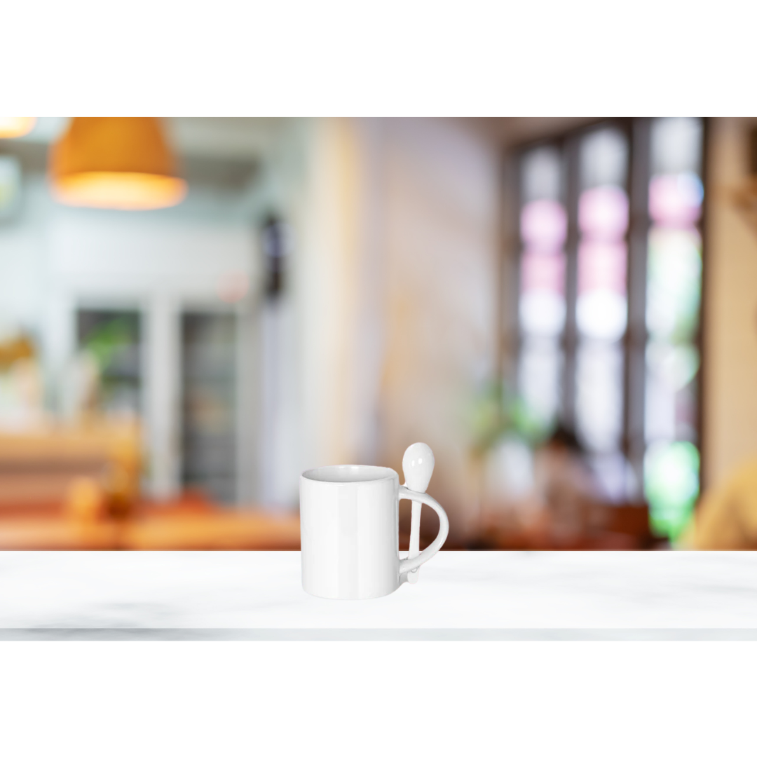 11 oz Customizable Ceramic Mugs w/ Stiring Spoon