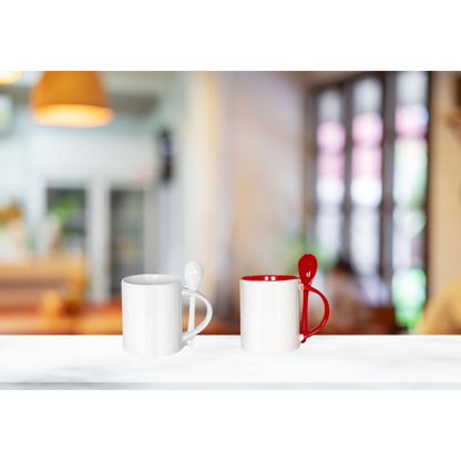 11 oz Customizable Ceramic Mugs w/ Stiring Spoon