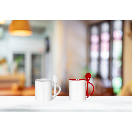 11 oz Customizable Ceramic Mugs w/ Stiring Spoon